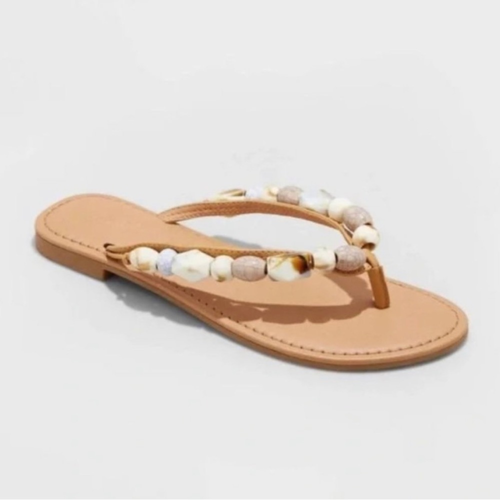 Woman's Cindy Beaded Flip Flop Sandals - Universal Thread Tan Size 6.5